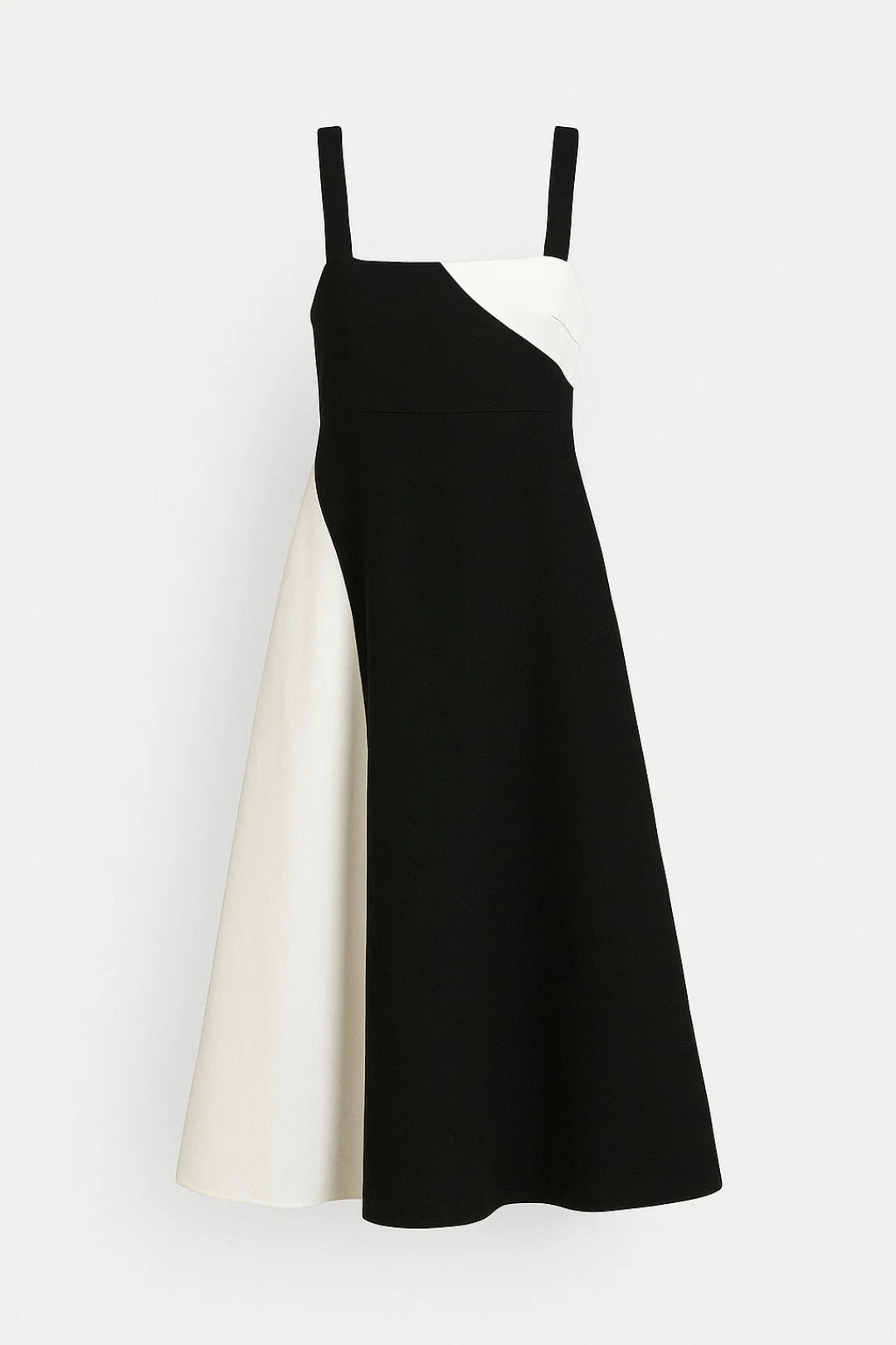Kalina – Abito Midi Bicolore con Scollo Dritto Elegante Nero e Bianco