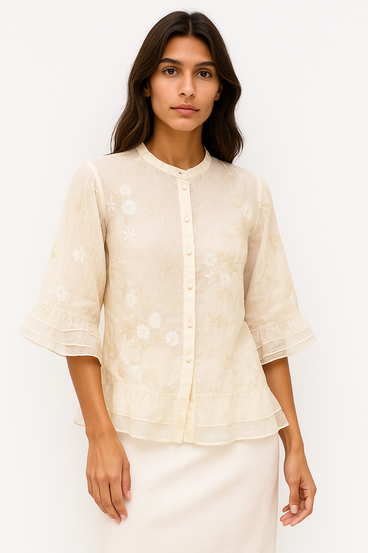 Kamilia – Camicetta Donna Elegante con Ricami Sofisticati Beige