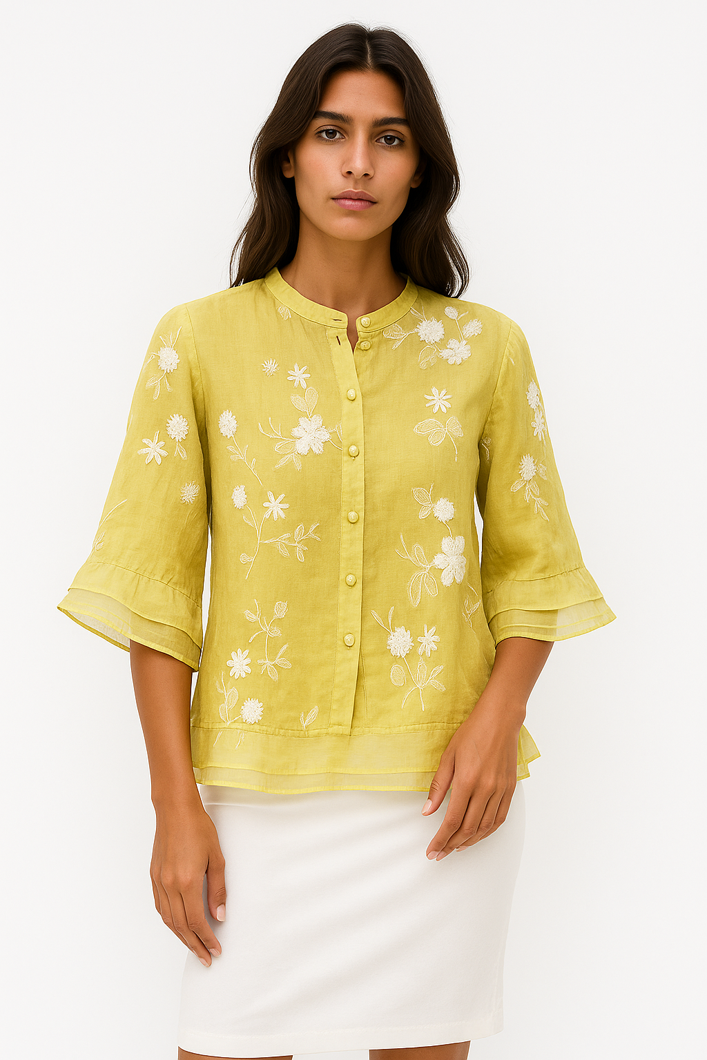 Kamilia – Camicetta Donna Elegante con Ricami Sofisticati Giallo