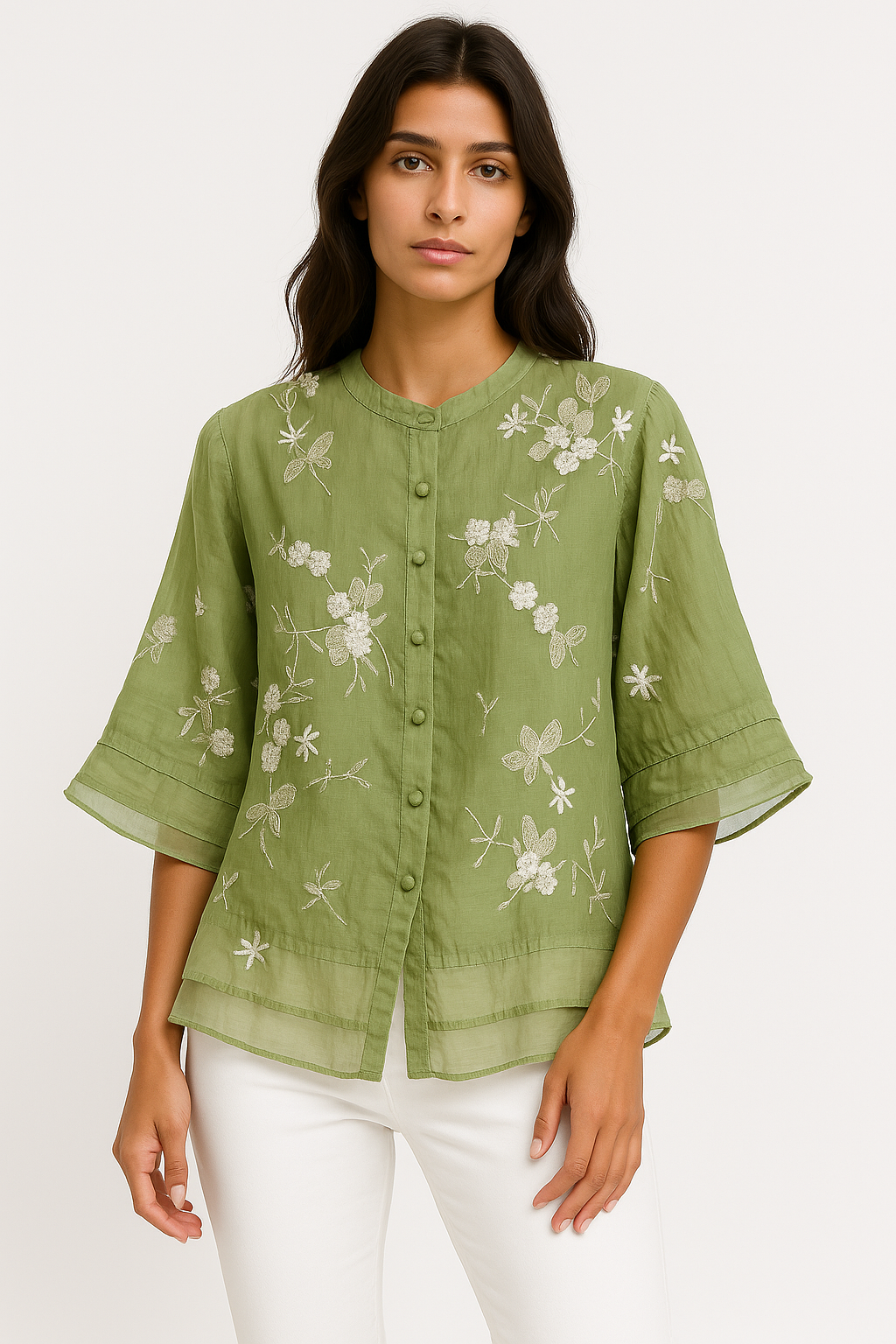 Kamilia – Camicetta Donna Elegante con Ricami Sofisticati Verde