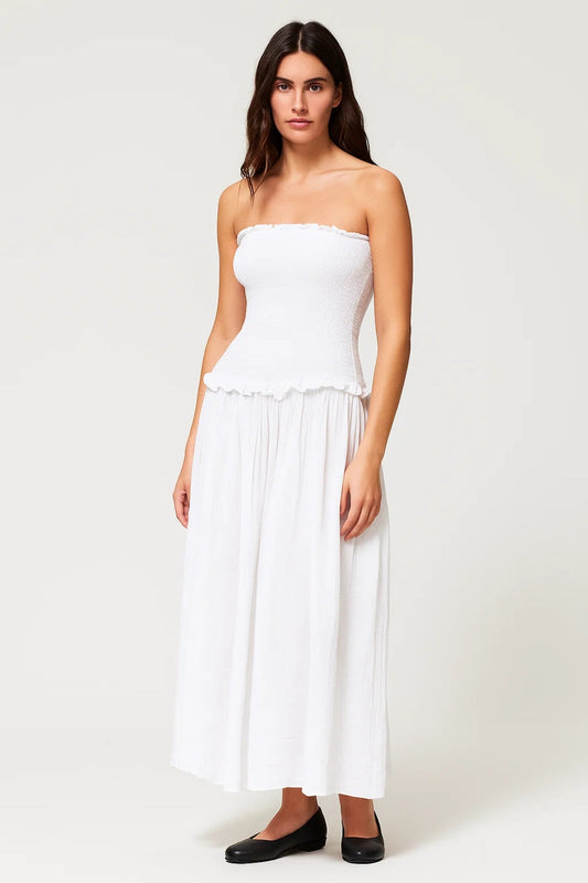 Karen – Abito Lungo Estivo Senza Spalline con Top Elasticizzato Bianco