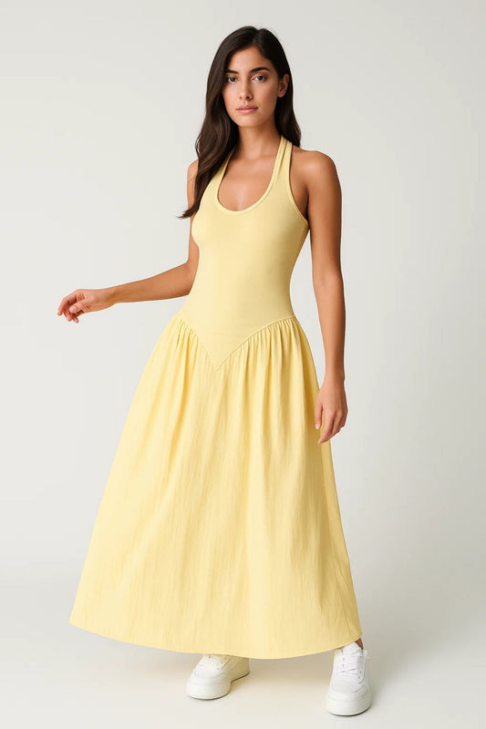 Kimberly – Abito Lungo Giallo con Scollo all’Americana Giallo