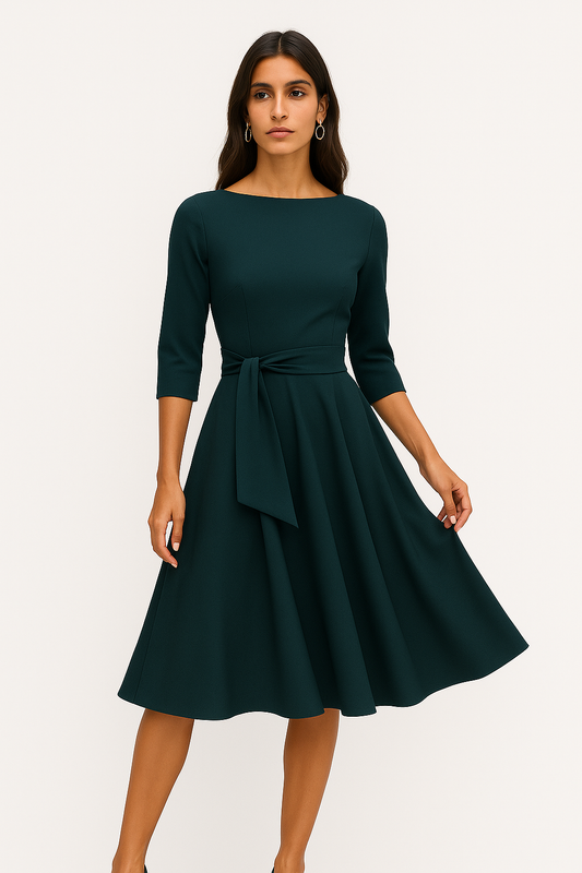 Ksenia – Abito Elegante Donna in Poliestere con Maniche 3/4 Verde