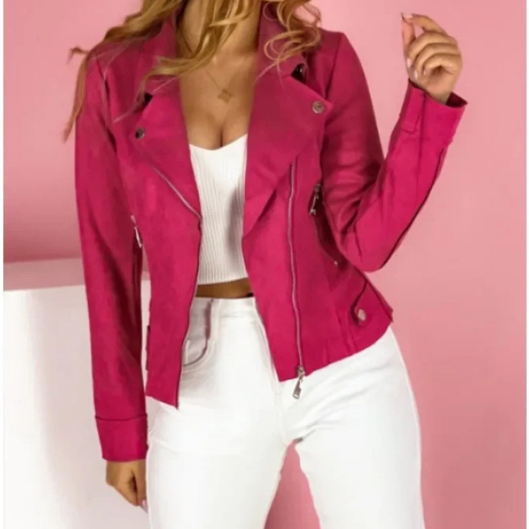 Lara - Giacca Biker in Ecopelle Chic e Moderna Fucsia