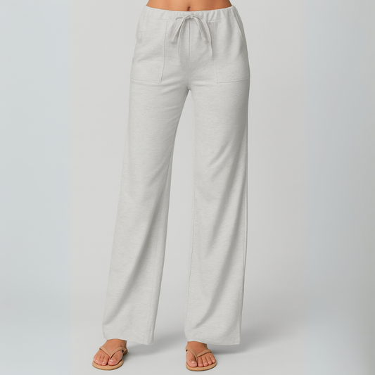 Lauretta - Pantaloni Donna Casual Larghi in Misto Lino Bianco