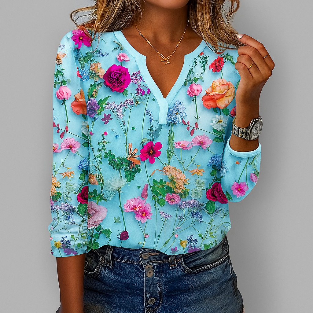 Lelia - Camicetta Donna Casual con Stampa Floreale Elegante Blu