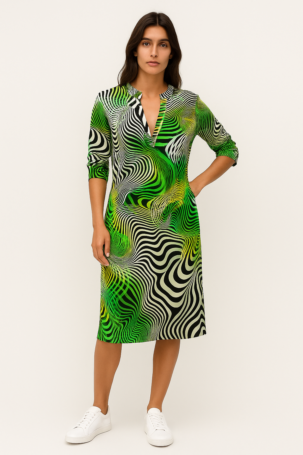 Leonora - Abito da Donna Elegante Scollo a V Colorato Verde