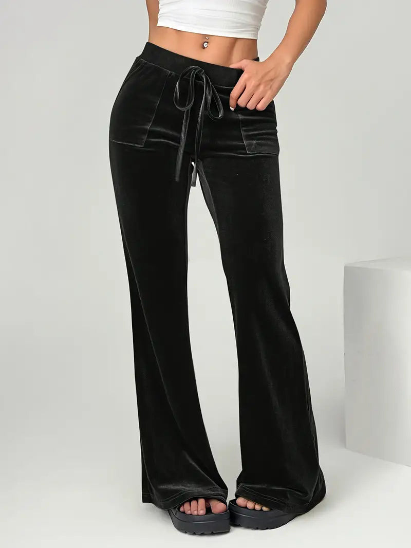 Licia - Pantaloni Donna Svasati in Velluto Elegante Nero