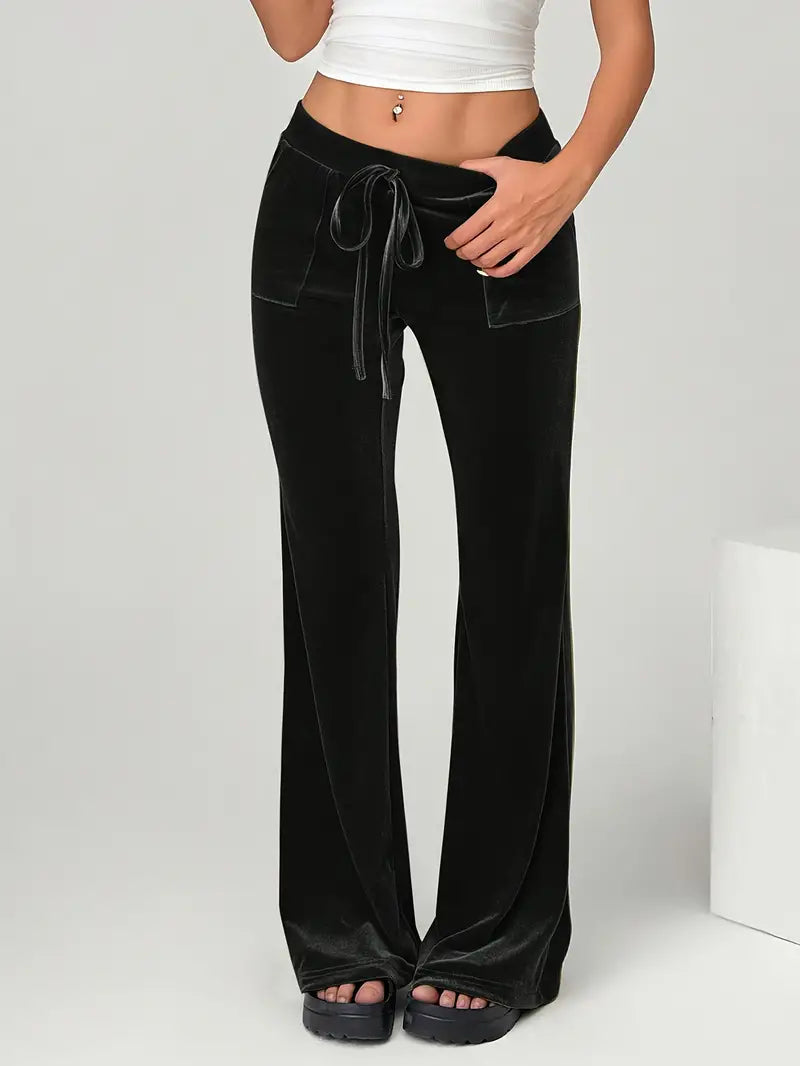 Licia - Pantaloni Donna Svasati in Velluto Elegante Nero