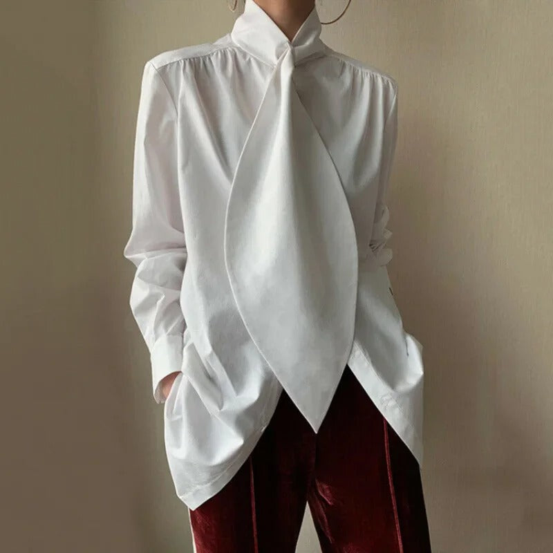 Livia - Camicetta Donna Collo Alto Maniche Lunghe bianco