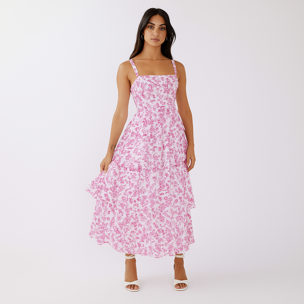 Loretta - Abito Lungo Floreale Boho da Donna Elegante Estivo Rosa