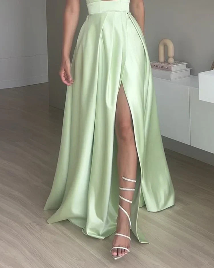 Lucrezia - Abito Donna Monocolore Senza Maniche Elegante Verde