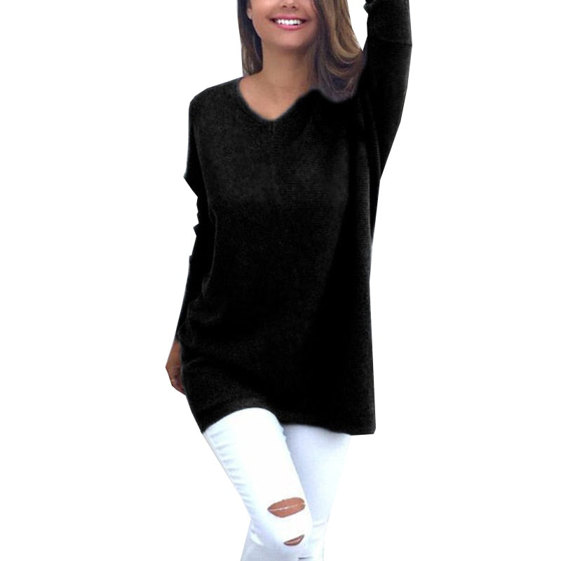 Amelia - Maglione lungo da donna con scollo a V, elegante e versatile