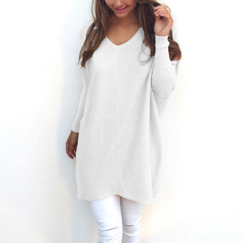 Amelia - Maglione lungo da donna con scollo a V, elegante e versatile