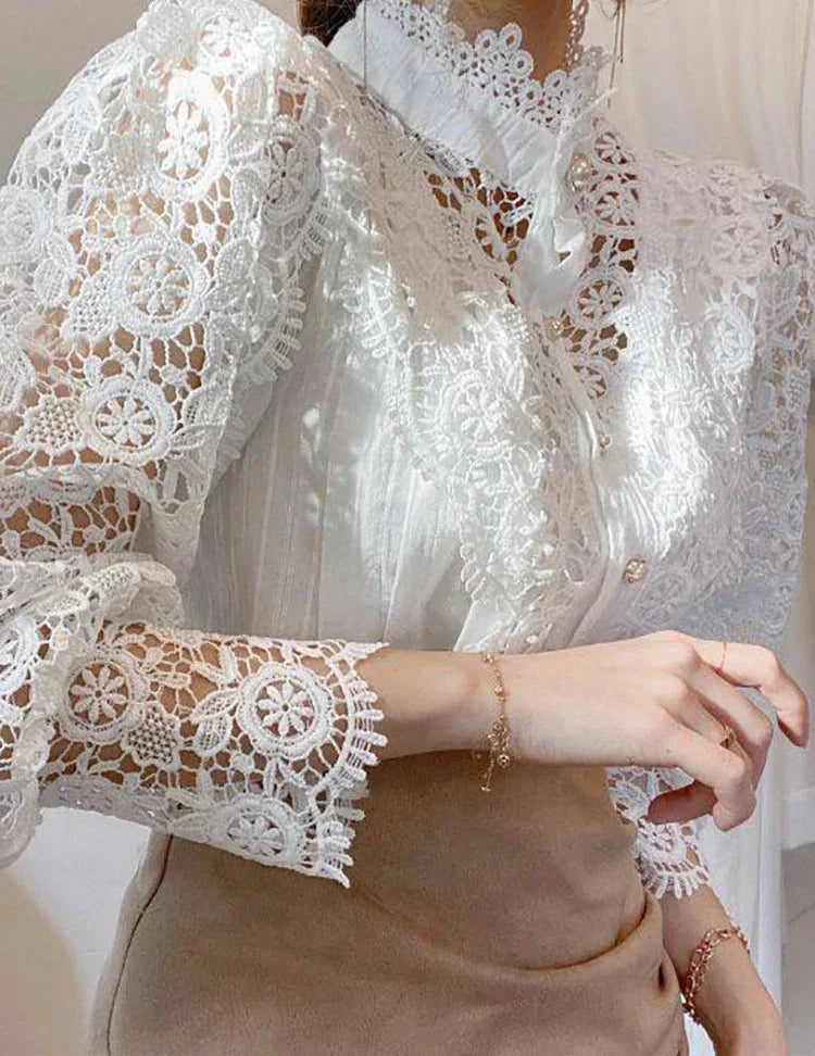 Margherita – Camicia Estiva Elegante a Collo Alto dal Design Classico Bianco