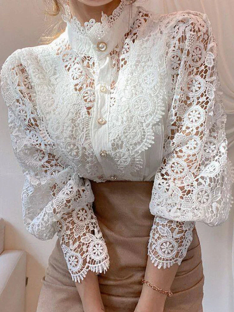 Margherita – Camicia Estiva Elegante a Collo Alto dal Design Classico Bianco