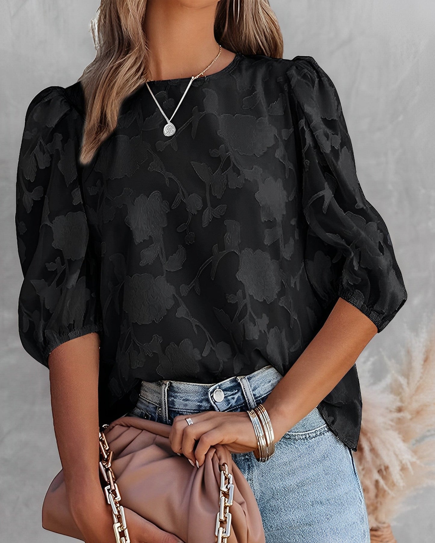 Maria – Camicia in Chiffon con Maniche a Sbuffo Elegante Nero