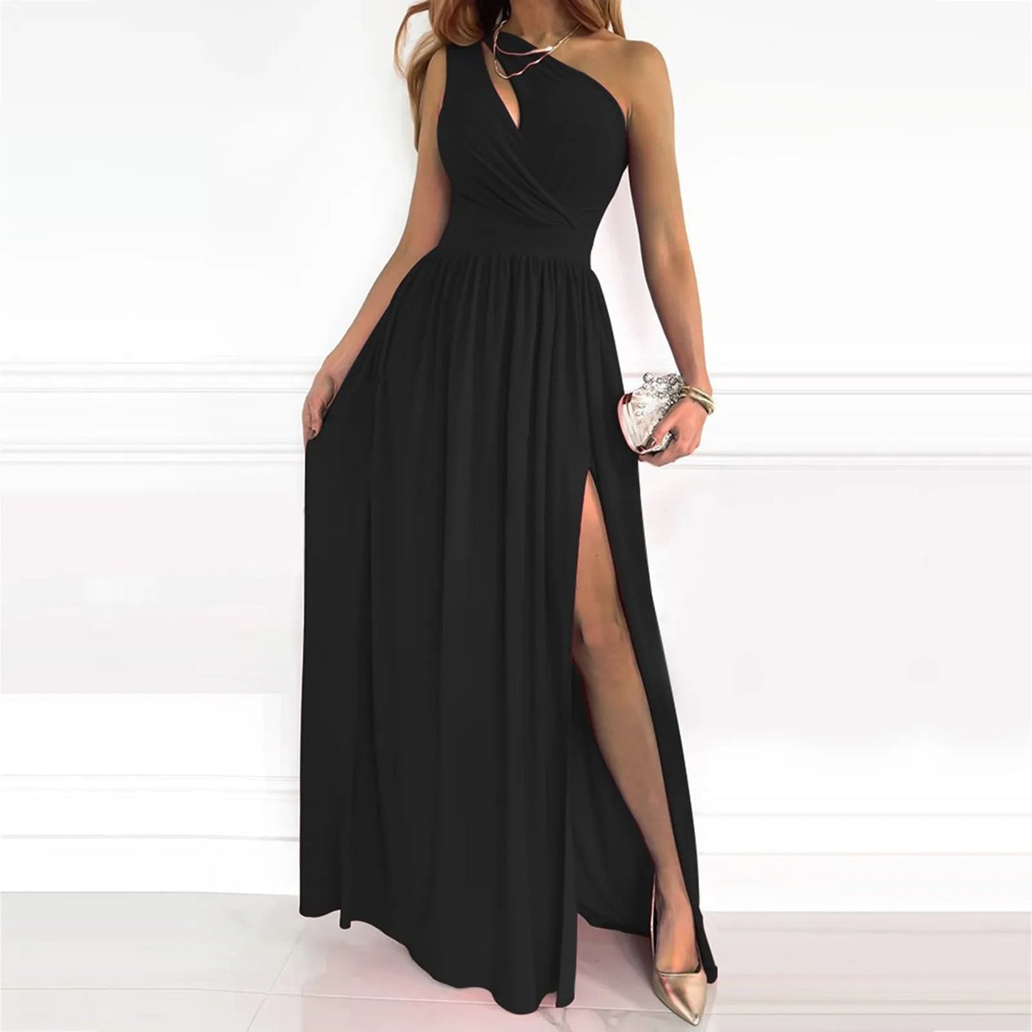 Mariacarla – Abito Monospalla Elegante Donna per Occasioni Speciali Nero