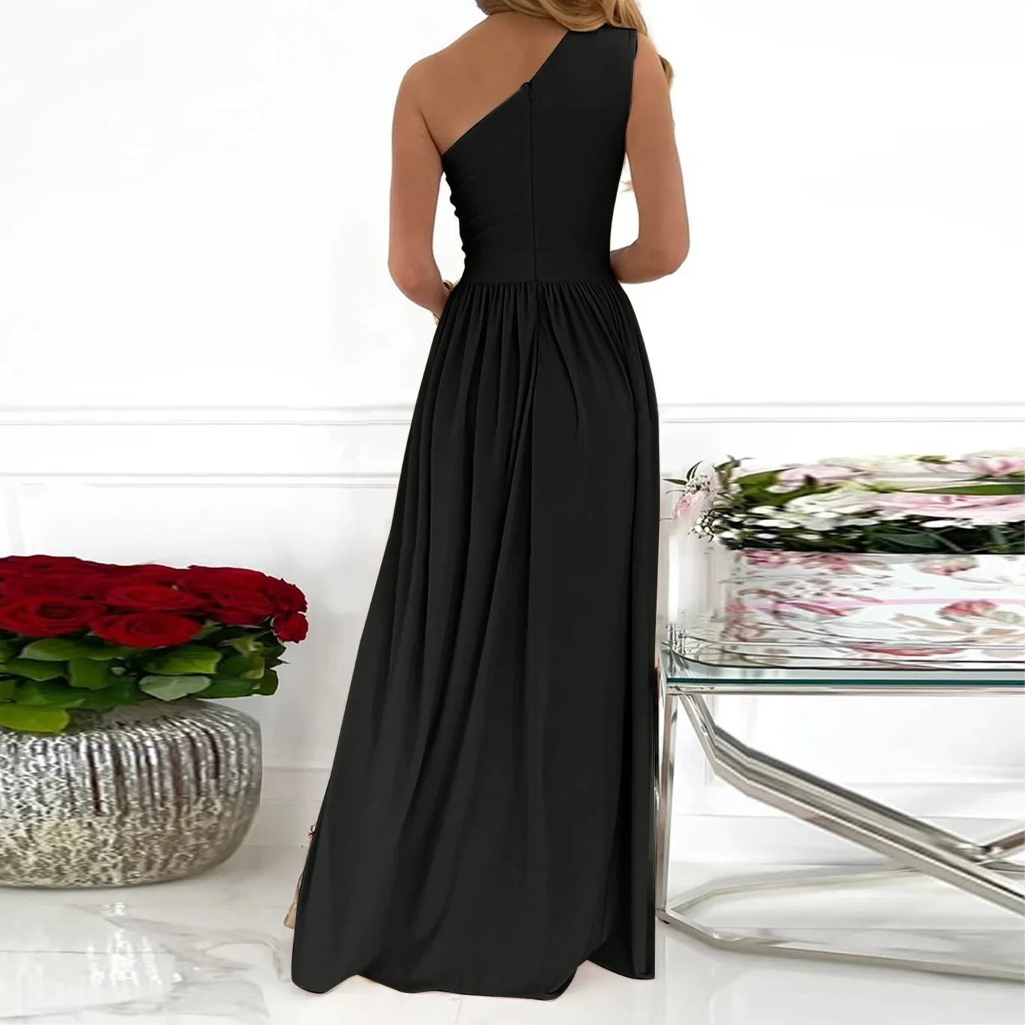 Mariacarla – Abito Monospalla Elegante Donna per Occasioni Speciali Nero