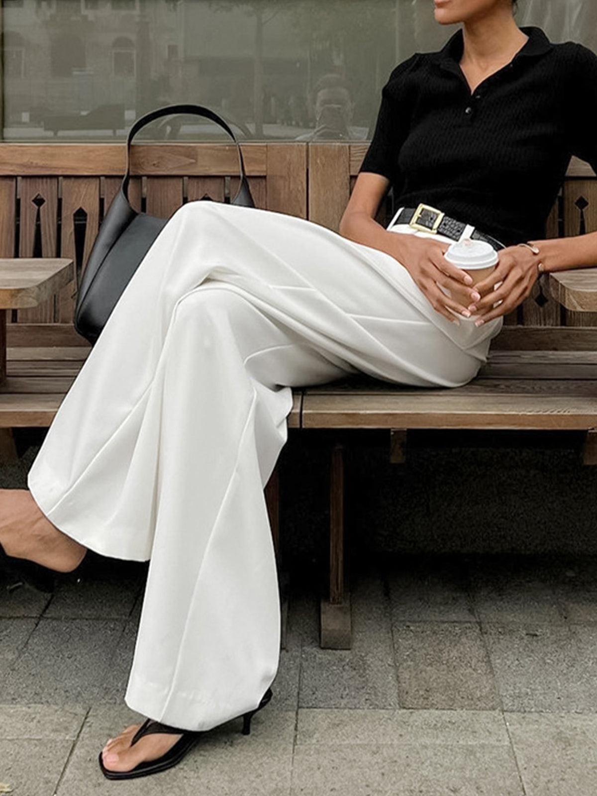 Martina – Pantaloni Larghi Eleganti Donna a Gamba Ampia Bianco