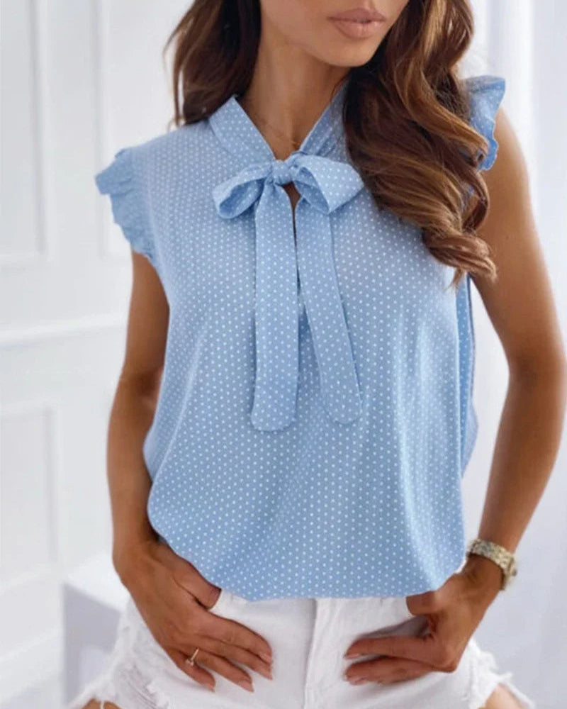 Mavì – Camicetta Donna Senza Maniche con Volant e Fiocco Elegante Blu