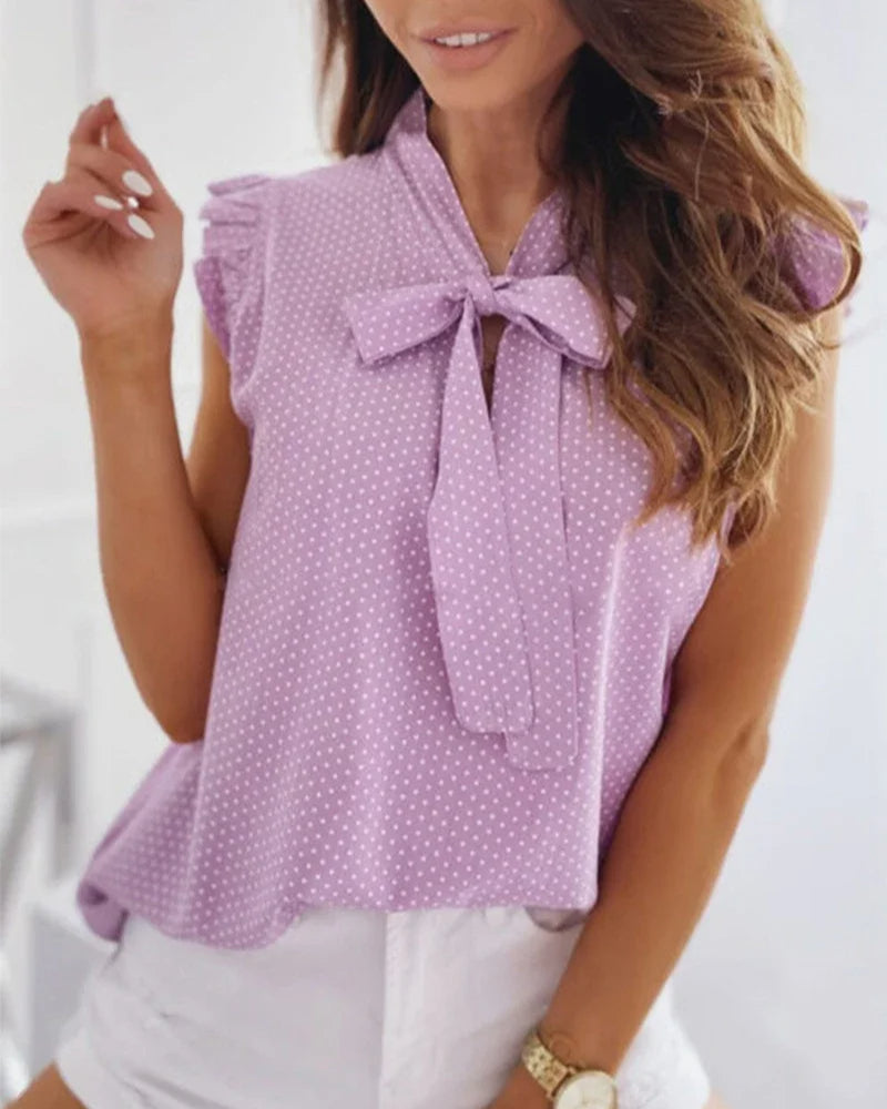 Mavì – Camicetta Donna Senza Maniche con Volant e Fiocco Elegante Viola