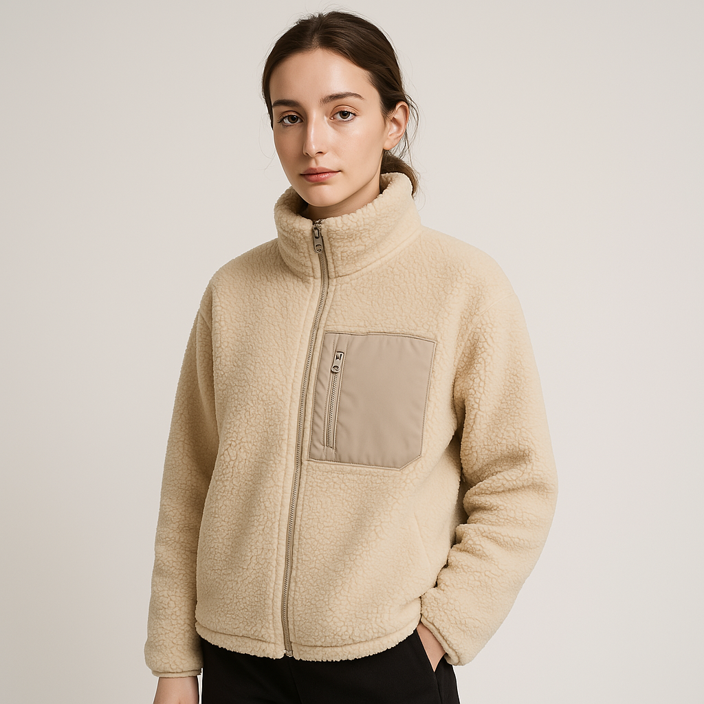 Melanie - Giacca Sherpa Pile Caldo Stile Urbano Contemporaneo Beige