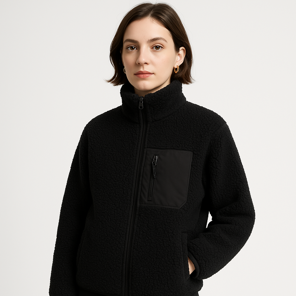 Melanie - Giacca Sherpa Pile Caldo Stile Urbano Contemporaneo Nero