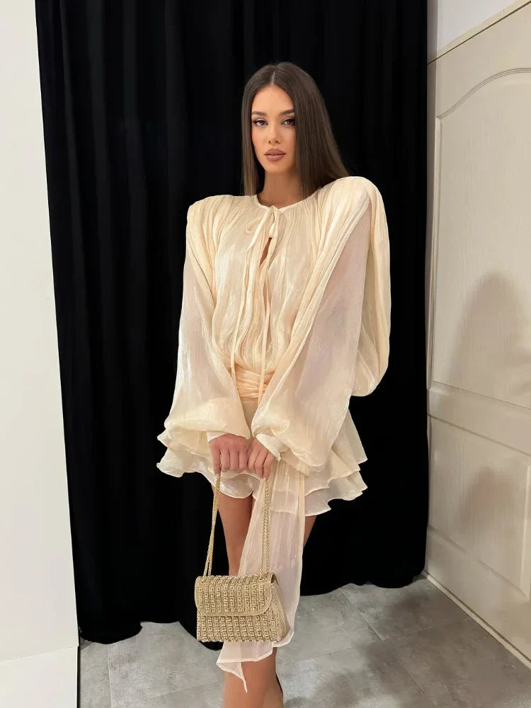 Mina – Abito Chemisier Estivo Donna in Pizzo Sangallo Elegante Beige