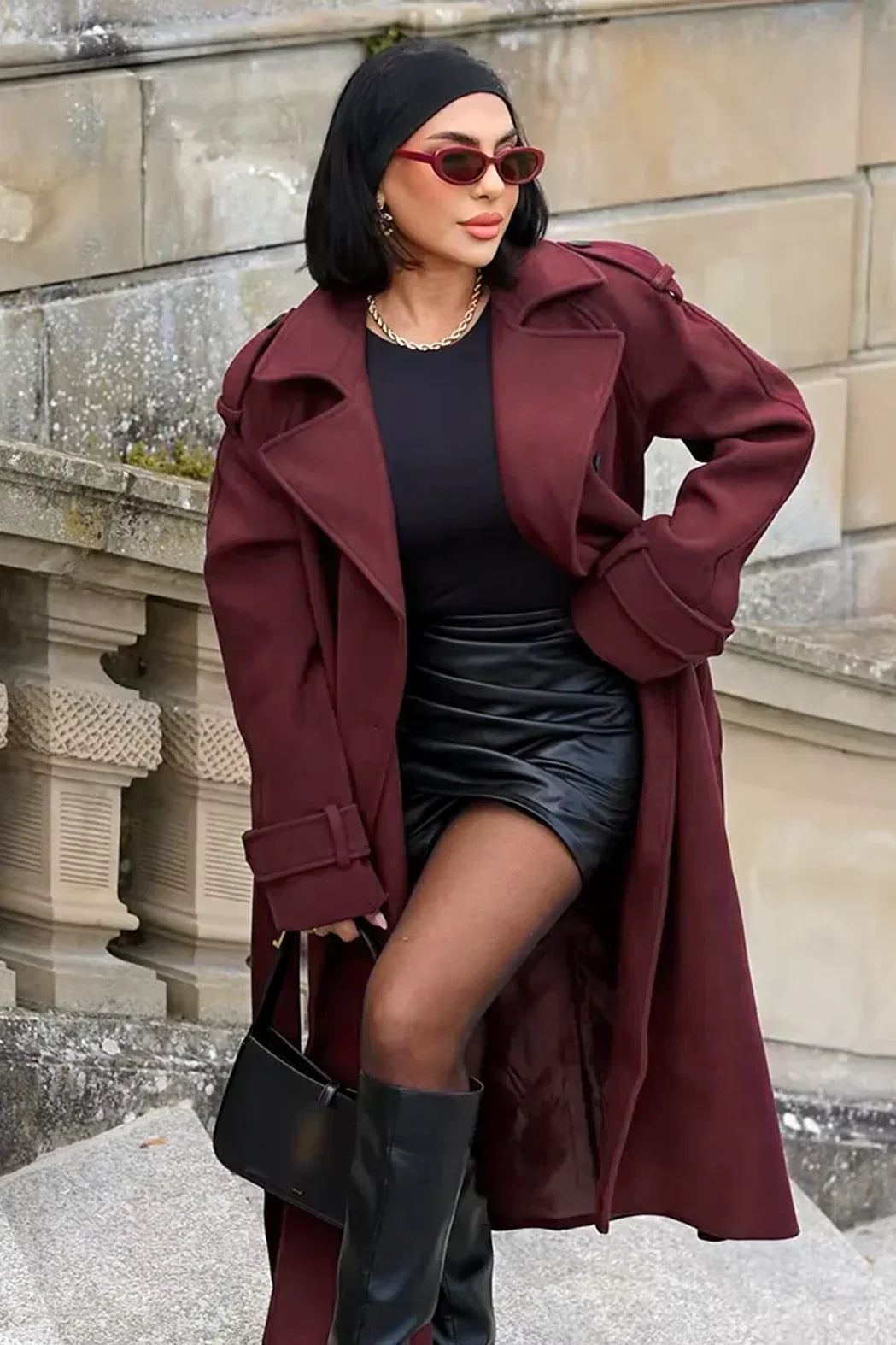 Eloisa - Cappotto bordeaux elegante da donna