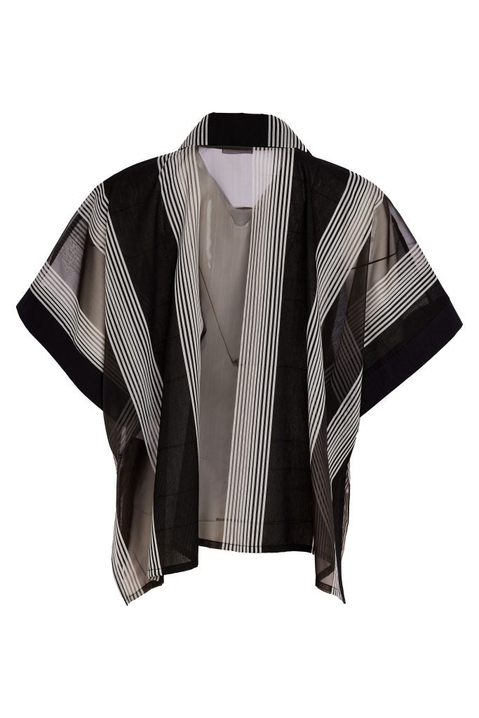 NAYA NAS26255 Stripped Organza Shirt With Fabric Cuff And Pocket