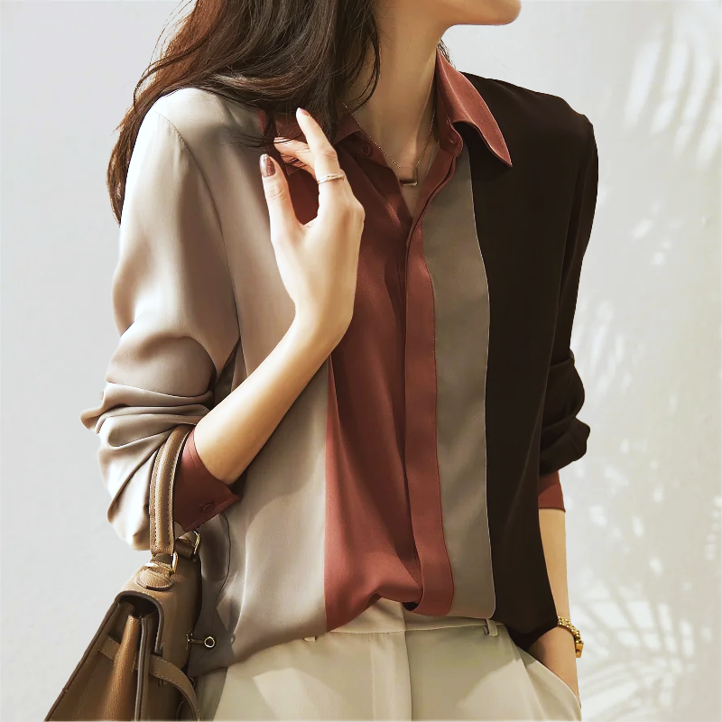 Ninetta – Camicetta in Raso Maniche Lunghe Donna A righe