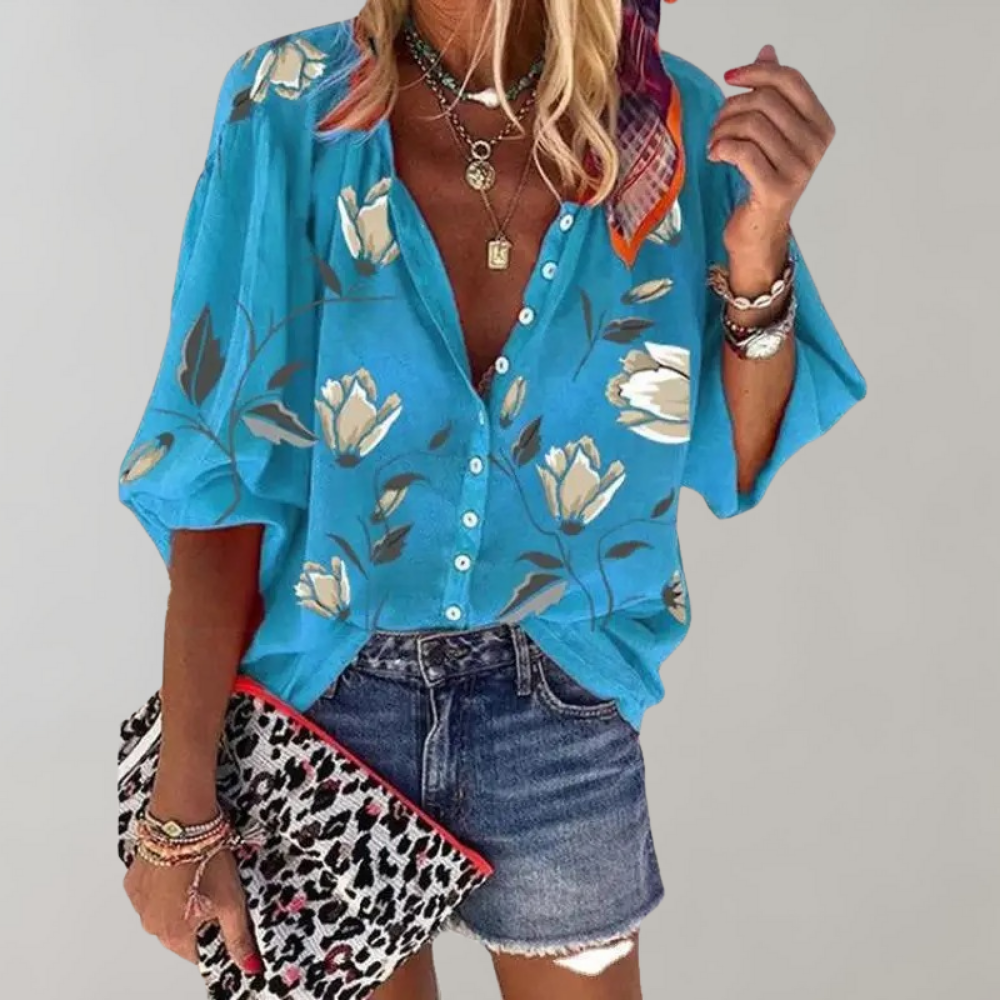 Noemi – Blusa con Stampa Floreale Donna Blu