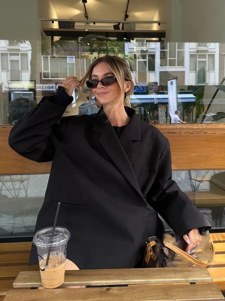 Noretta - Blazer Oversize da Donna Elegante con Revers Nero