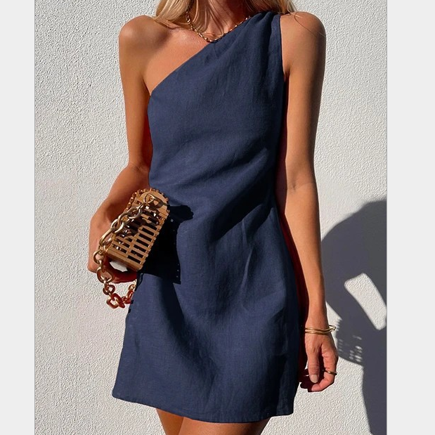 Nunzia – Abito Elegante Monospalla Donna Blu marino