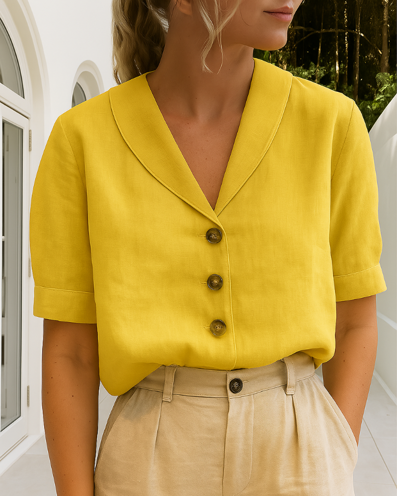Ofelia – T-shirt Moda Donna in Cotone e Lino Giallo