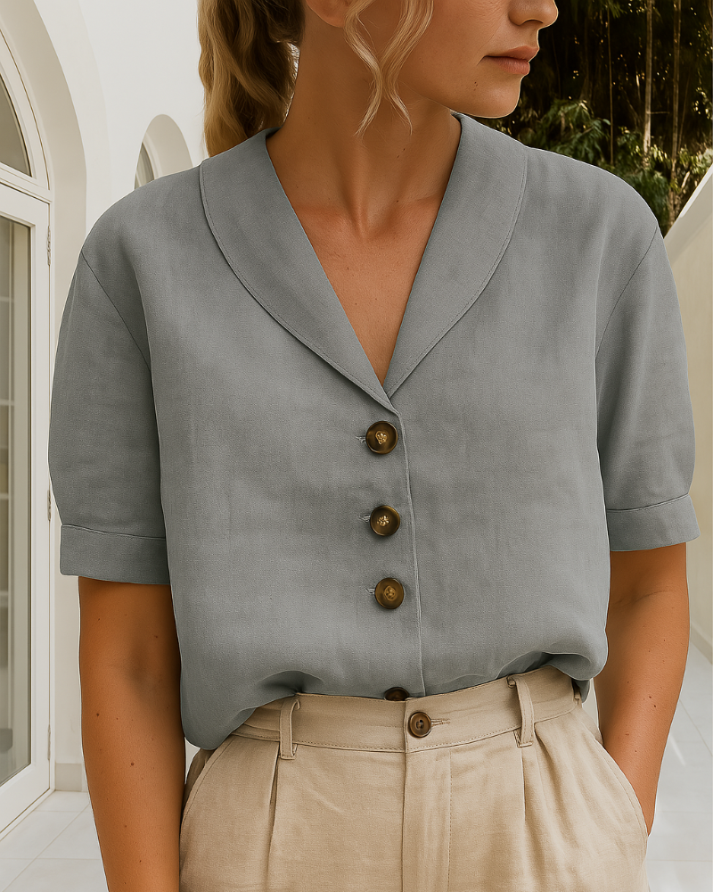 Ofelia – T-shirt Moda Donna in Cotone e Lino Grigio
