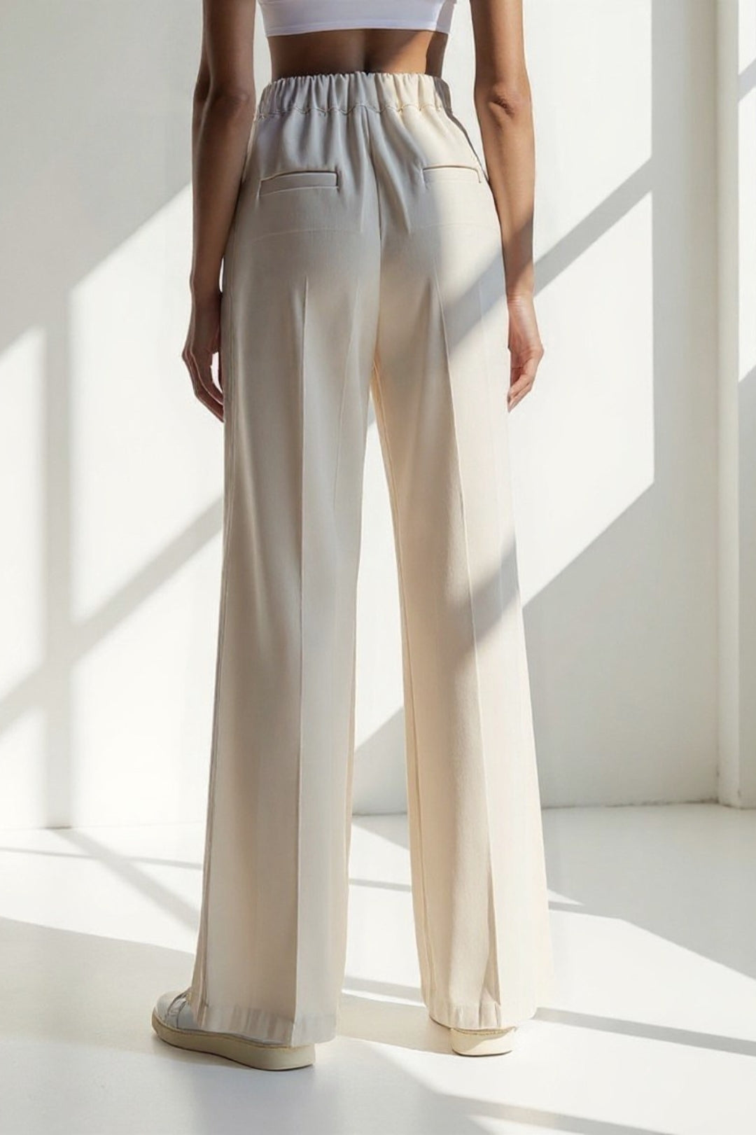 Valeria – Pantaloni Palazzo a Pieghe Verticali Vita Alta Donna