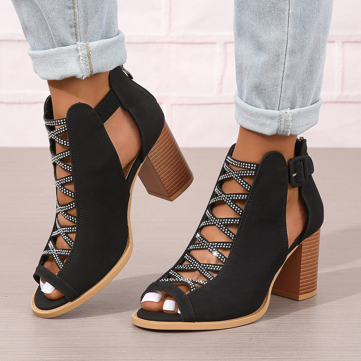 Pasqualina - Sandali donna con tacco spesso plateau Nero