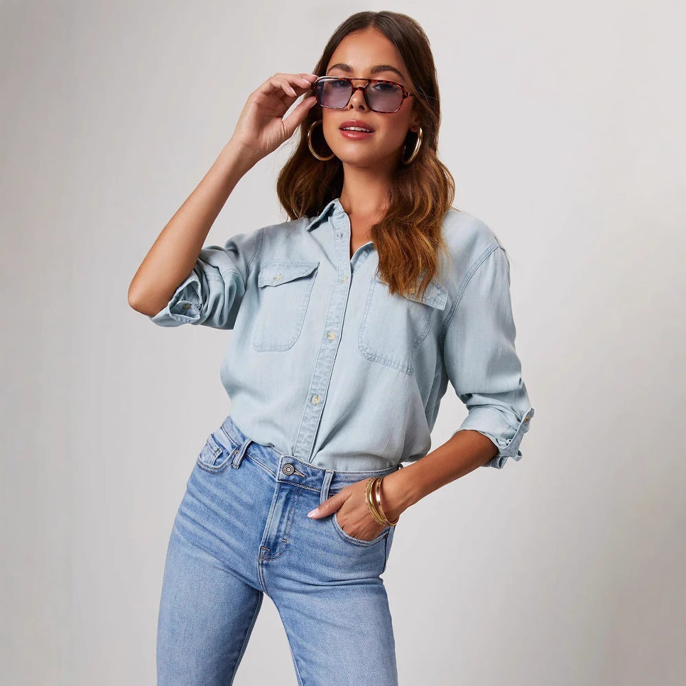 Patrizia - Camicia donna oversize in denim vintage Azzurro