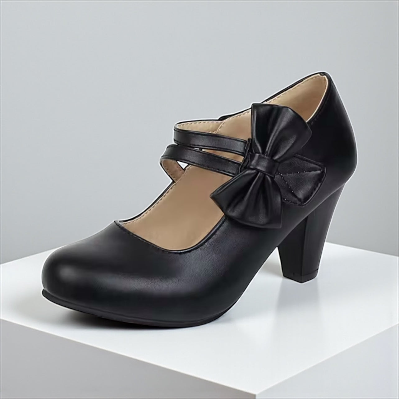 Clarissa – Scarpe Con Tacco Largo, Doppio Cinturino E Fiocco Oversize