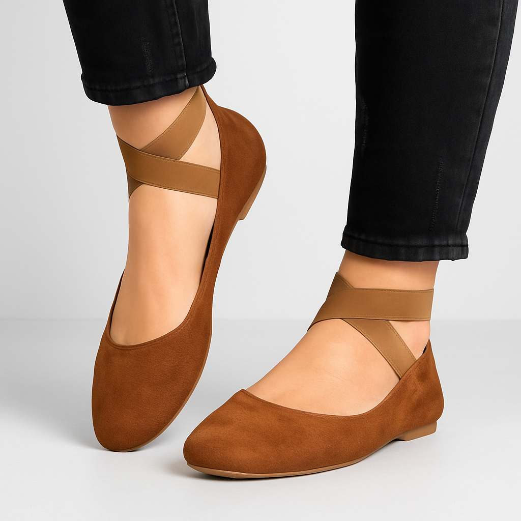 Piera - Ballerine donna scamosciate con cinturino Marrone