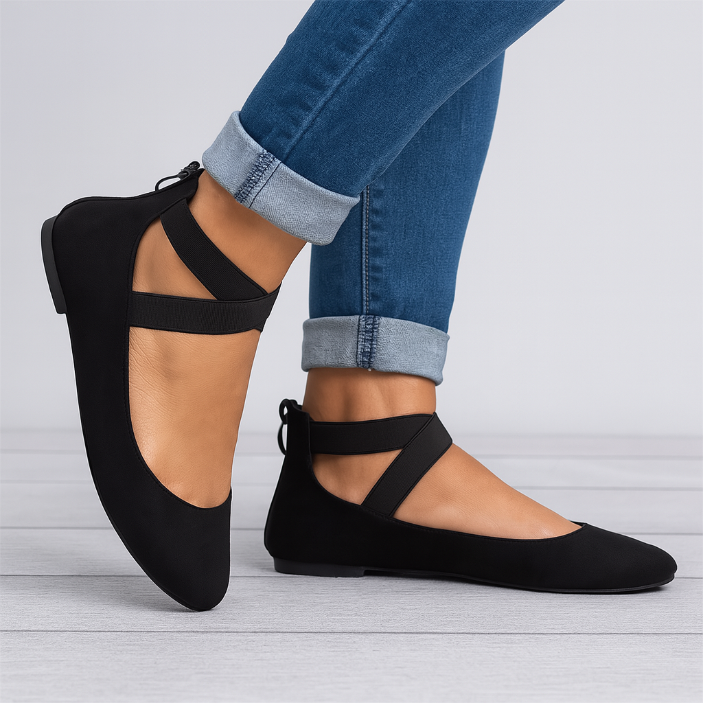 Piera - Ballerine donna scamosciate con cinturino Nero