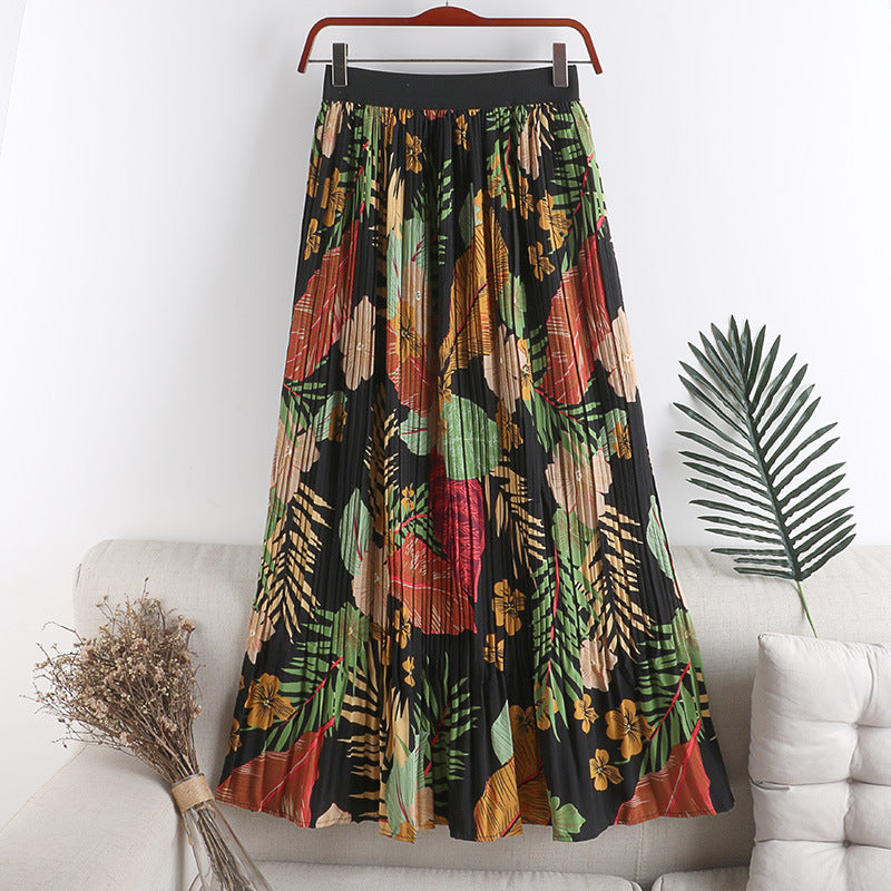 Pina – Gonna a Pieghe in Chiffon con Stampa Donna Blu scuro