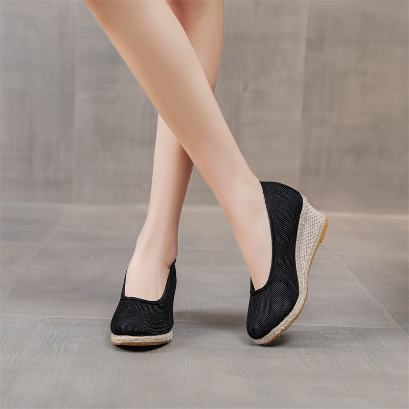 Prisca - Décolleté donna in lino traspirante eleganti Nero