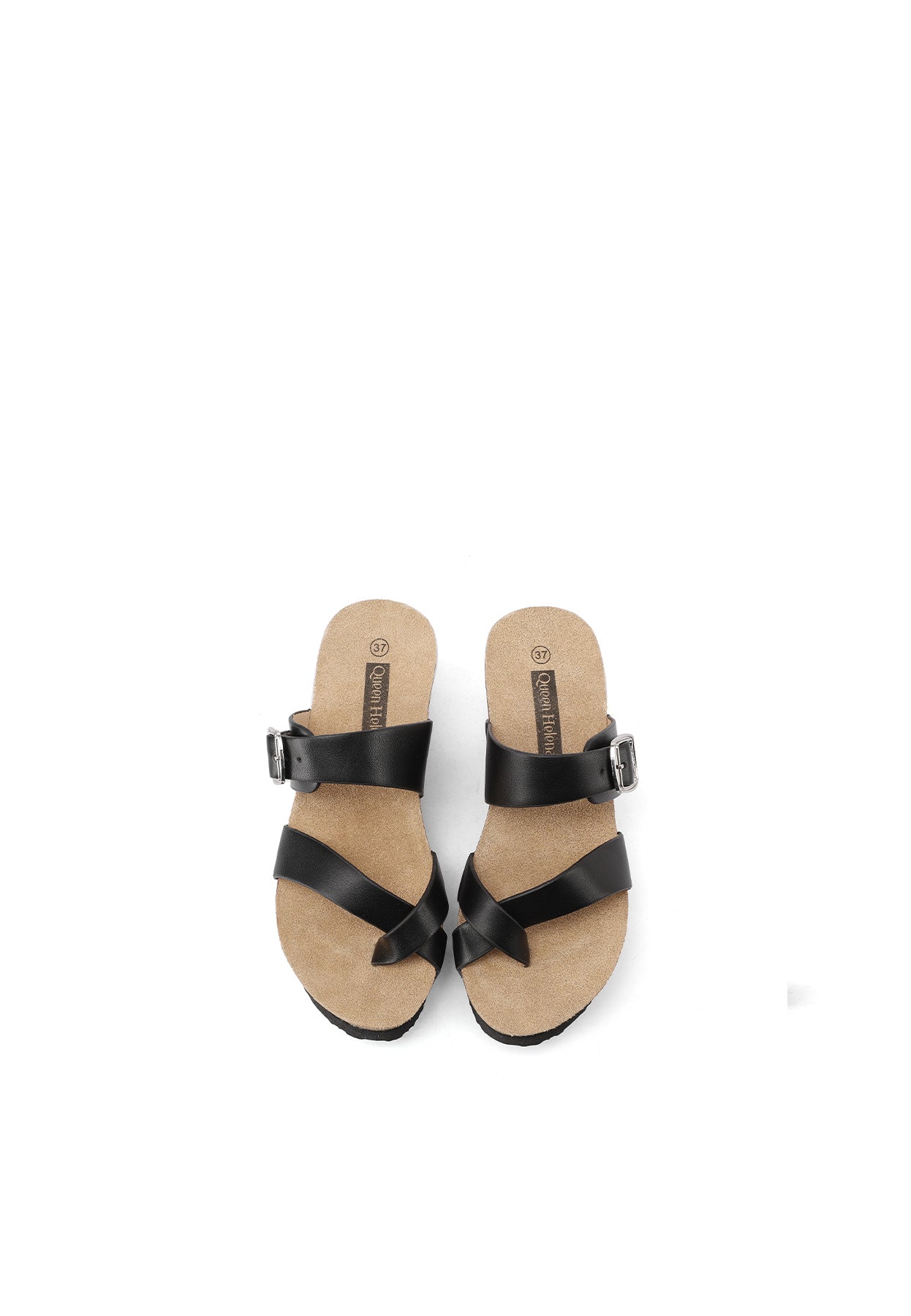 Quenita - Sandali con zeppa in ecopelle donna Nero