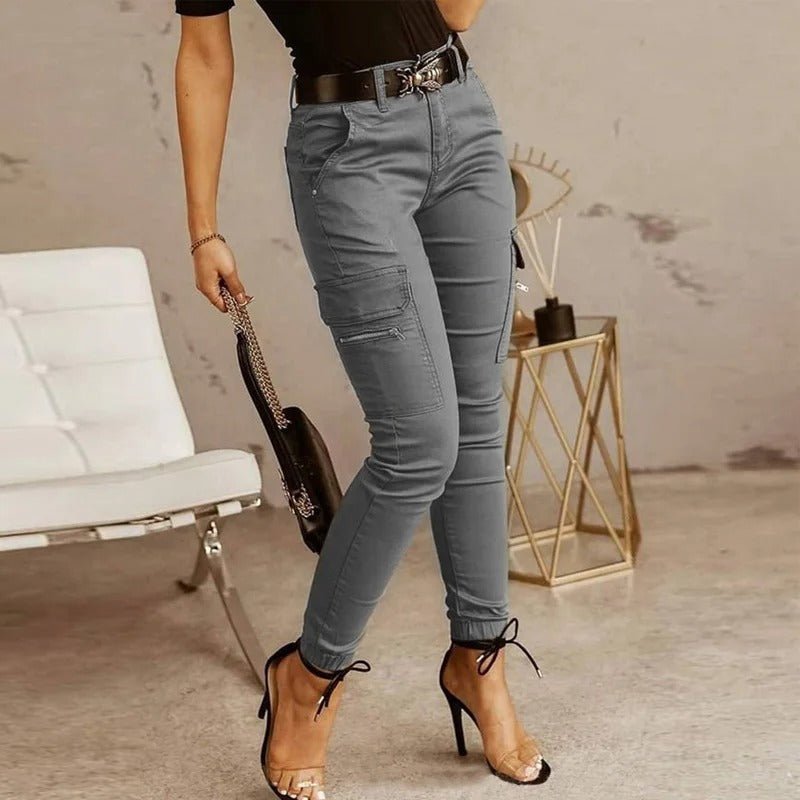 Quinella – Pantaloni Cargo Attillati da Jogging Donna Grigio