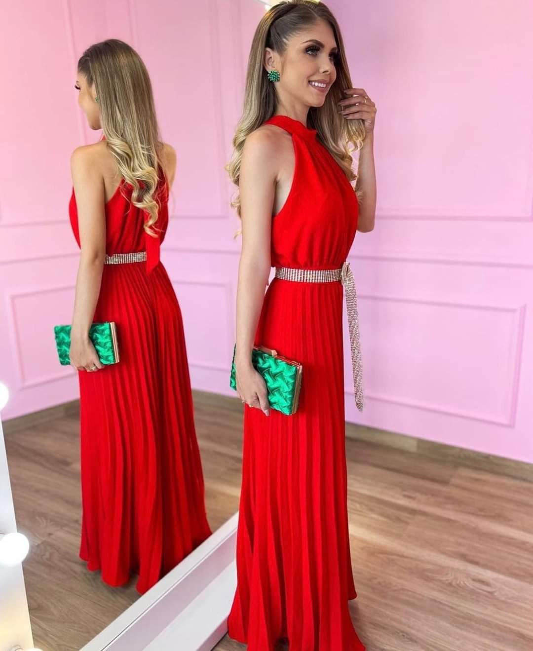 Renata - Tuta plissé elegante da donna Rosso