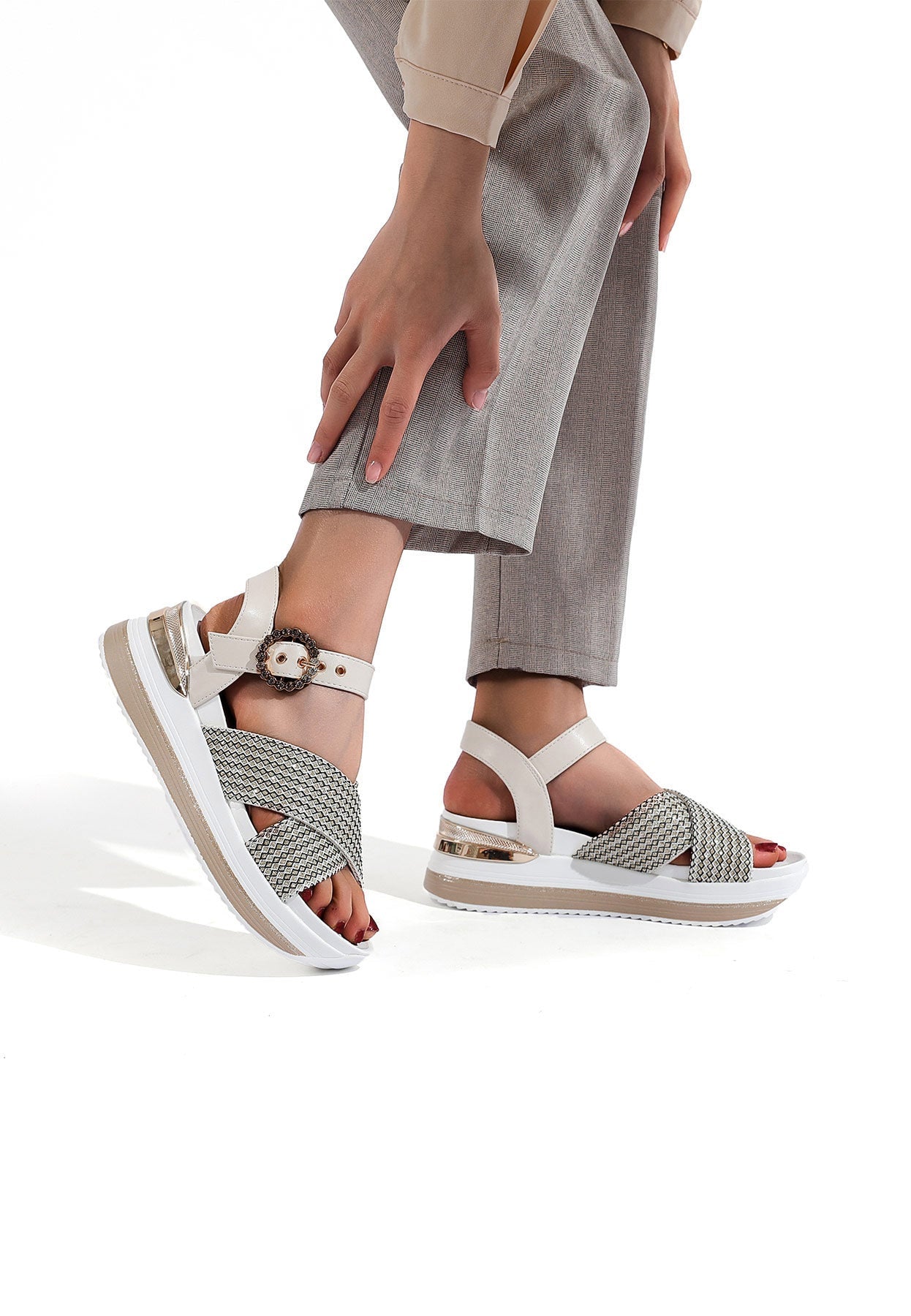 Renza - Sandali con zeppa plateau in ecopelle donna Oro