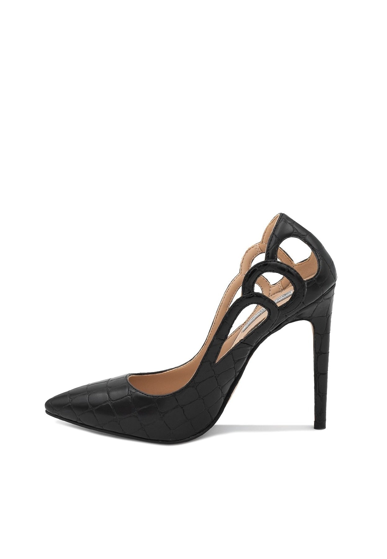 Romina - Décolleté tacco ecopelle coccodrillo donna Nero